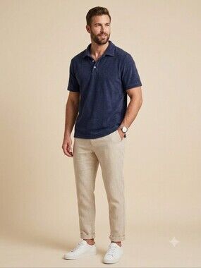 SELECTED / HOMME Blue Terrycloth Relaxed Fit Polo Shirt XL Streetwear Preppy